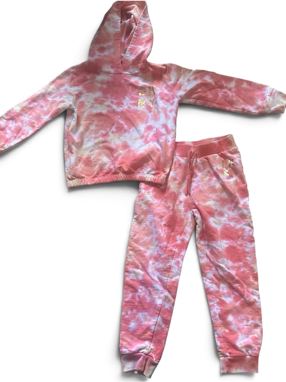 DKNY Pink Tie-Dye Hoodie & Joggers Set Gold logo size 5